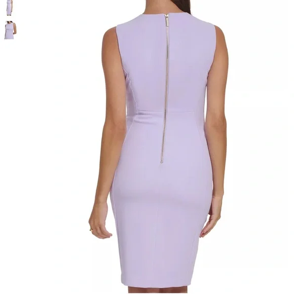 Calvin Klein Opal Lilac Crepe Sheath Lined Sleeveless Dress - Picture 4 of 11